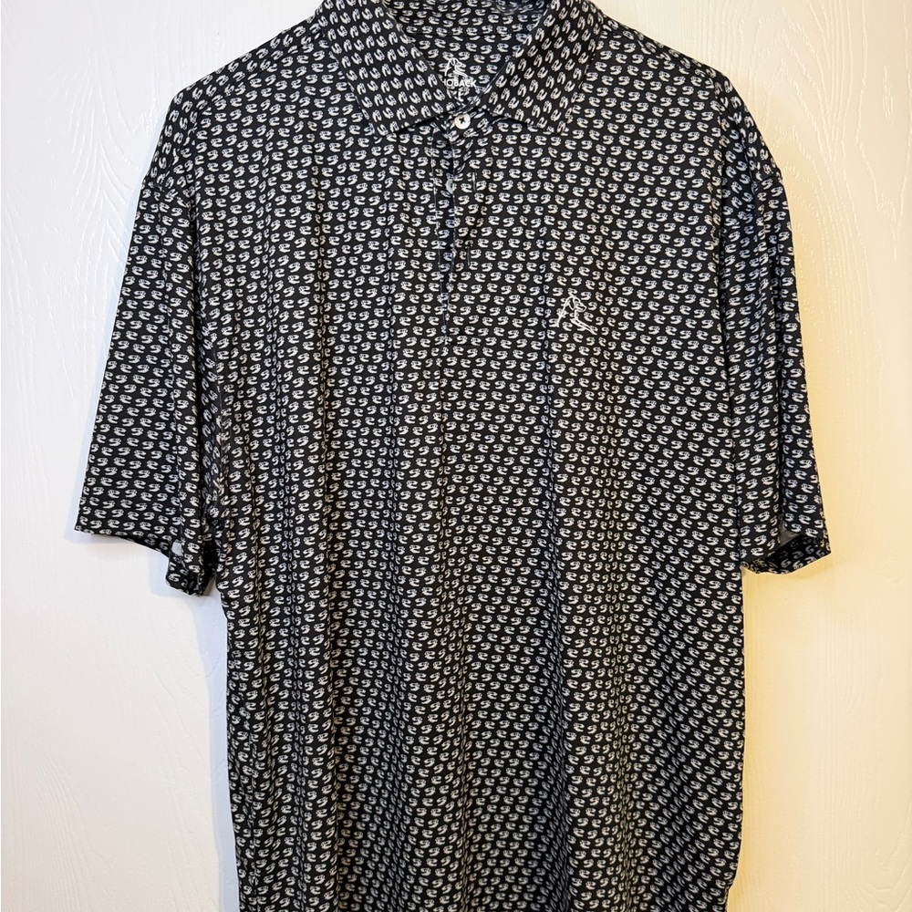 Men's Black Patterned Polo Shirt